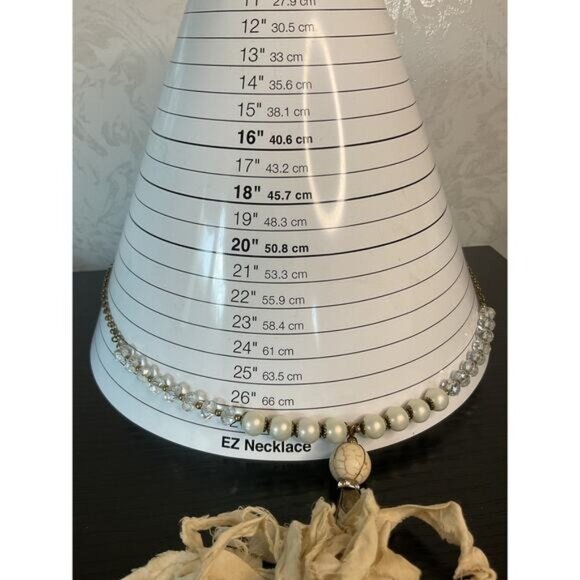 W signed Tassel Necklace with Crystal and Pearl Beads - Picture 2 of 5